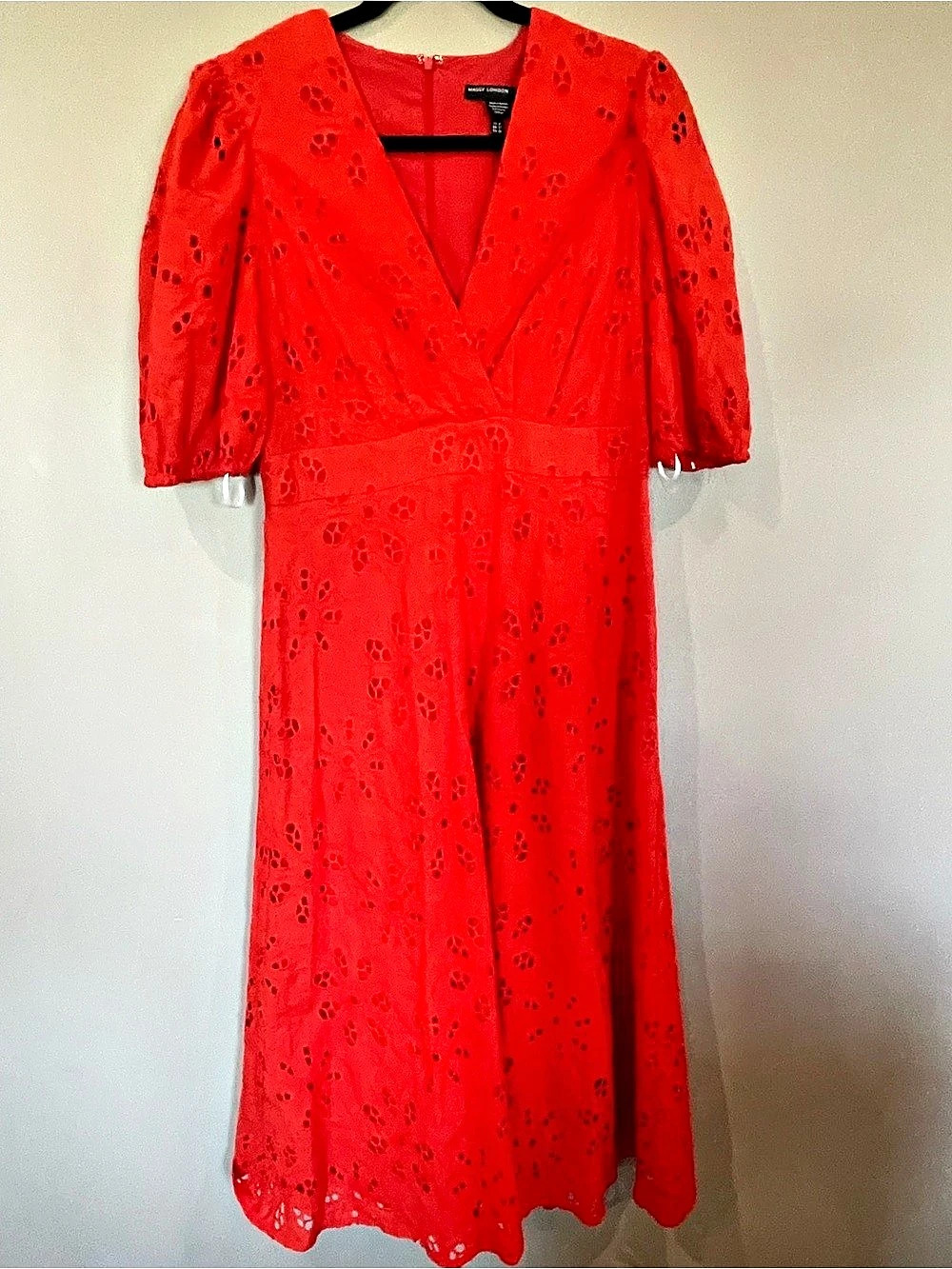 Maggy London Puff Sleeve Cotton Eyelet Midi Dress Red Floral Eyelet Maxi Dress